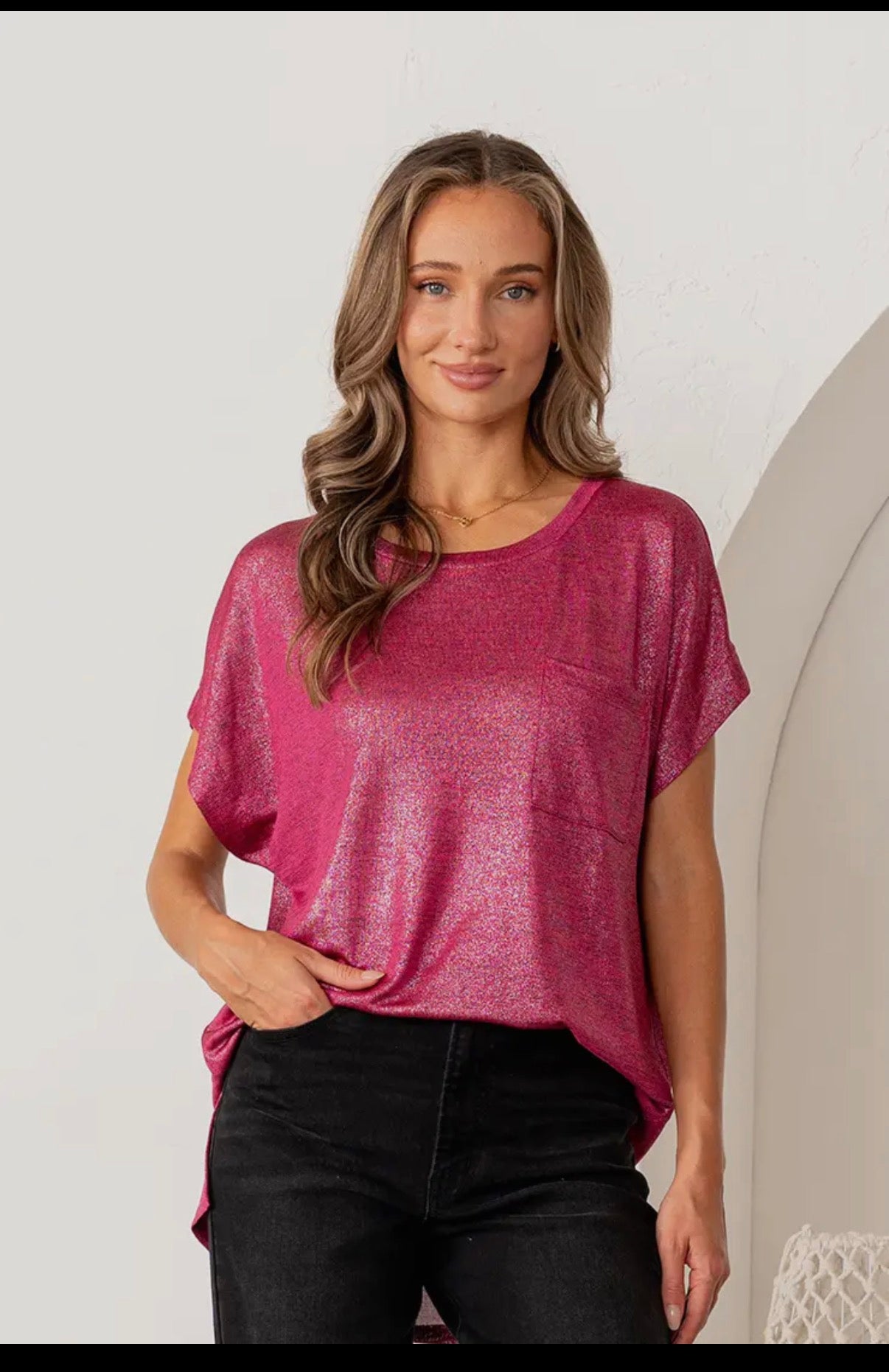 Berry Luxe Shimmer Pocket Tee