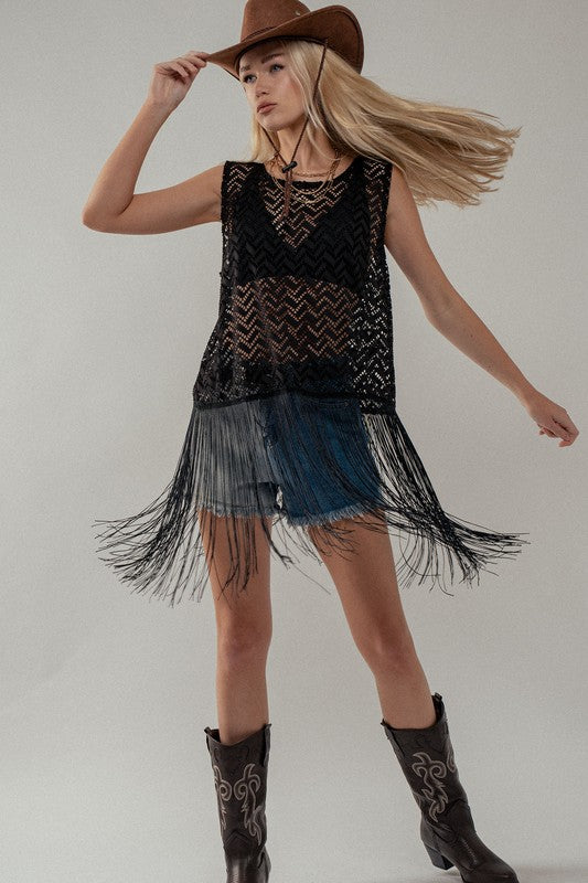 Desert Fringe mesh sleeveless top
