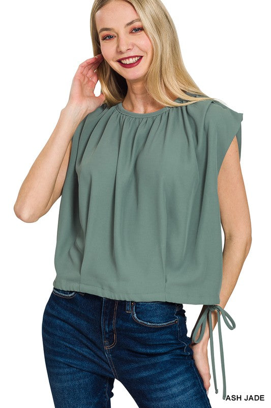 🌿 Ash Jade Breeze Tie-Hem Blouse
