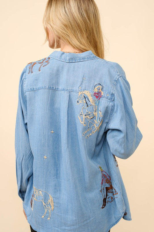 Western Emroidered tencel shirt
