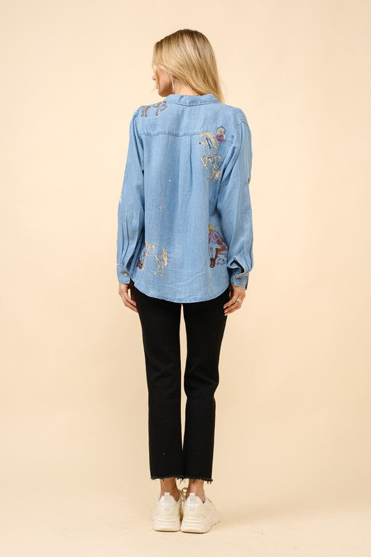 Western Emroidered tencel shirt