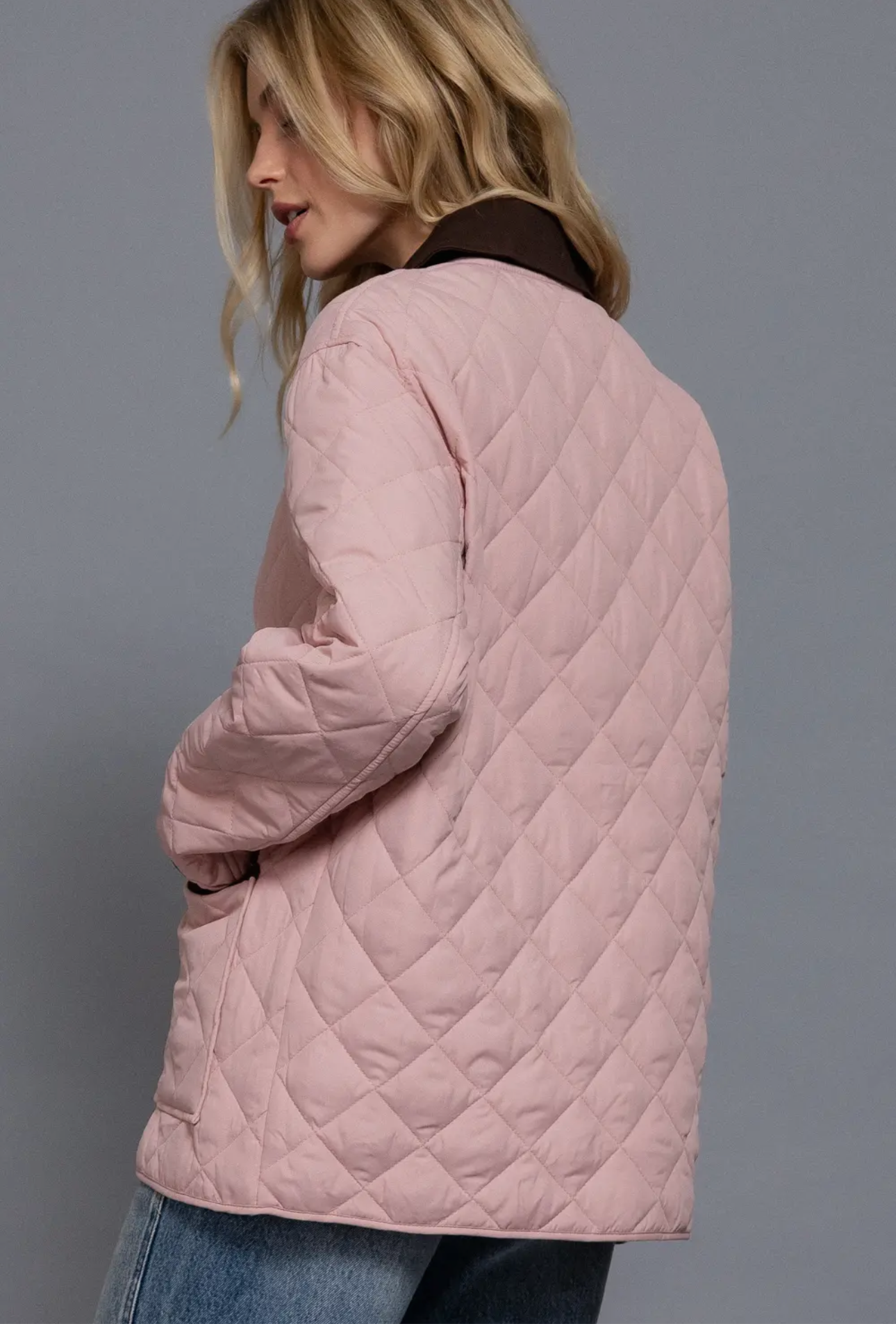 Long Sleeve Contrast Lapel Quilted Barn Jacket
