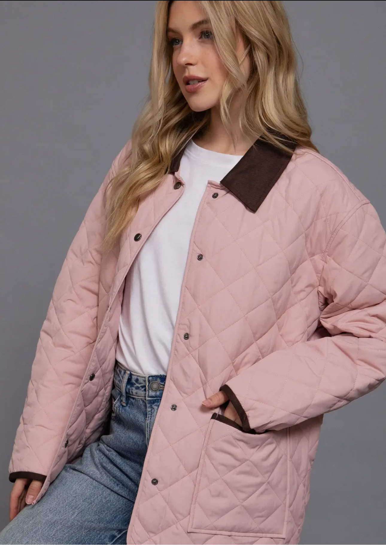 Long Sleeve Contrast Lapel Quilted Barn Jacket