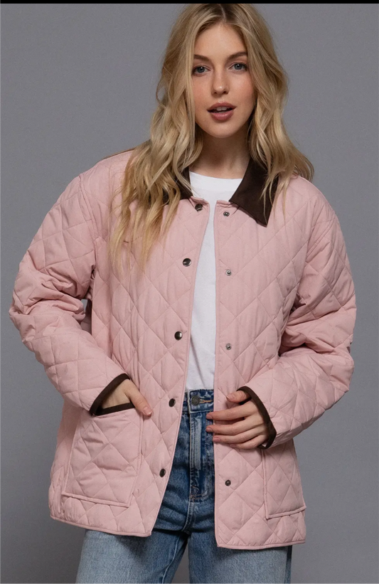 Long Sleeve Contrast Lapel Quilted Barn Jacket