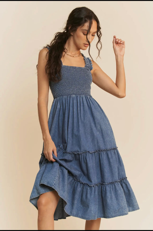 The Laura smocked denim dress