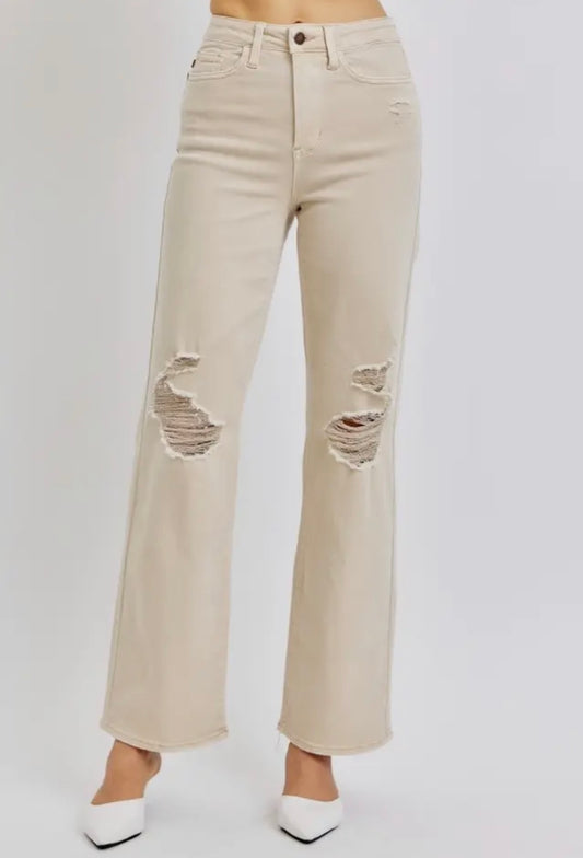 Desert Pearl Distressed Straight Jean