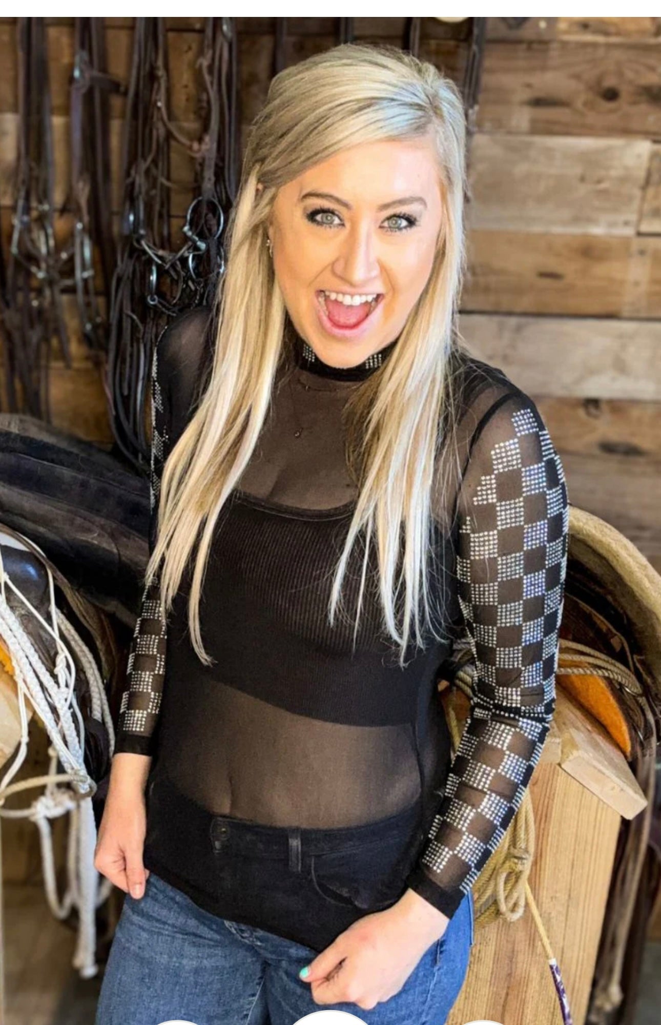 Checkered in Black Mesh top