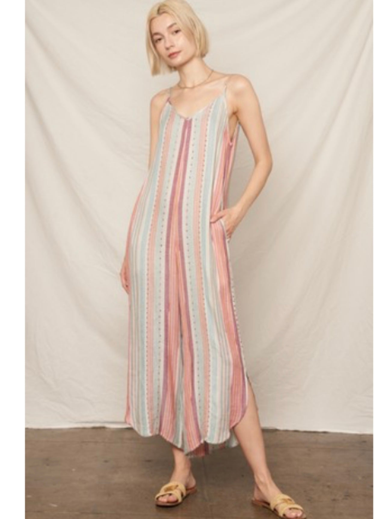HARBOR STRIPES SLEEVELESS LINEN JUMPSUIT