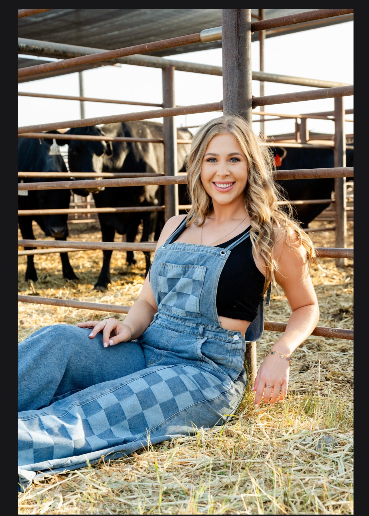 Checkered past denim overalls