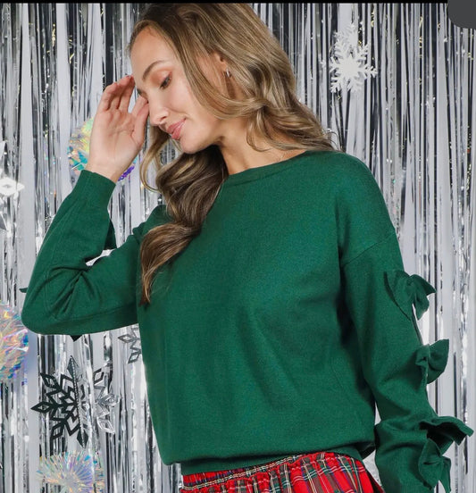 The Holly Bow Sleeve Sweater – Evergreen