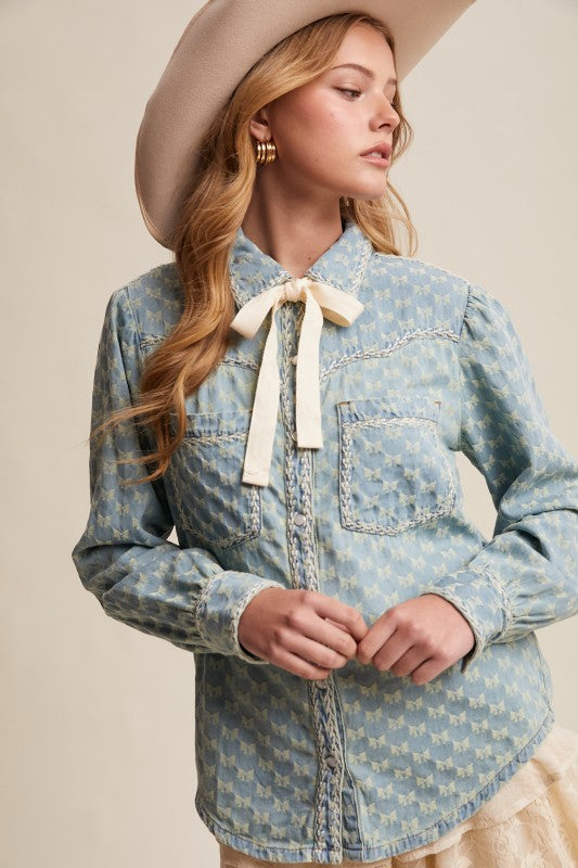 The Dolly Denim Bow Blouse