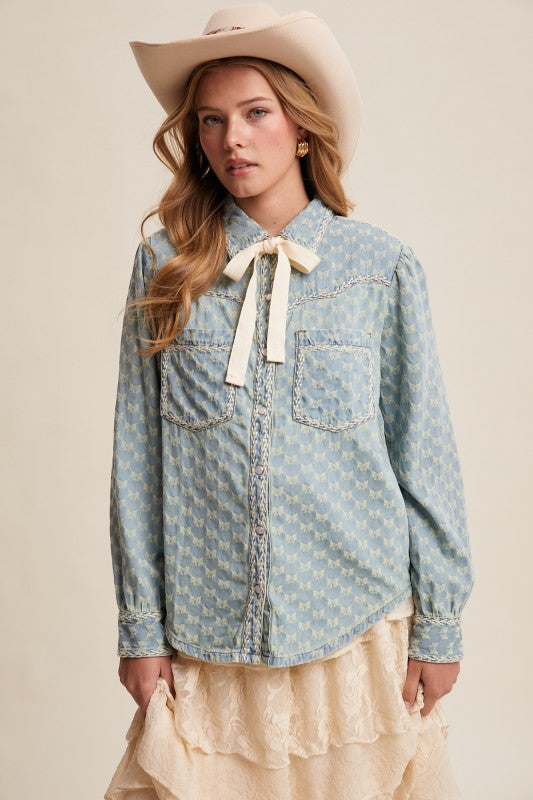 The Dolly Denim Bow Blouse