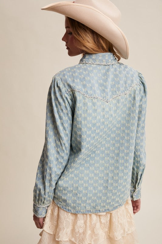 The Dolly Denim Bow Blouse