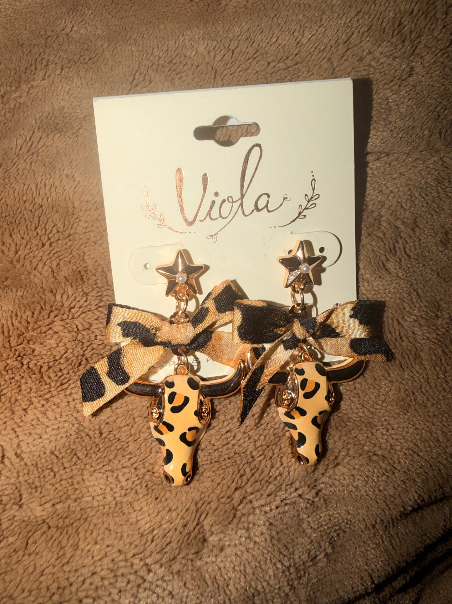 Leopard Star Longhorn Bow Earrings