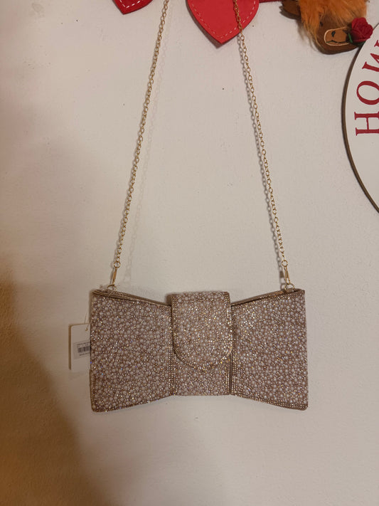Champagne Pearl Bow Clutch