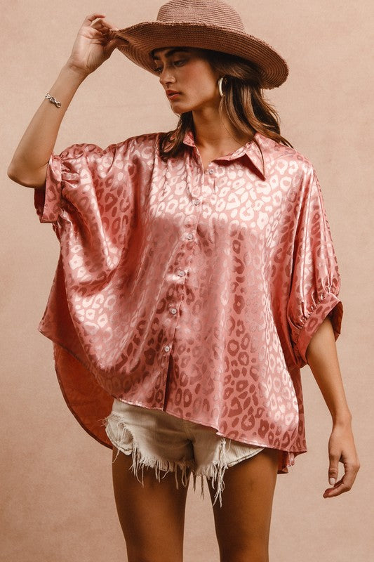 Dusty Rose leopard print blouse