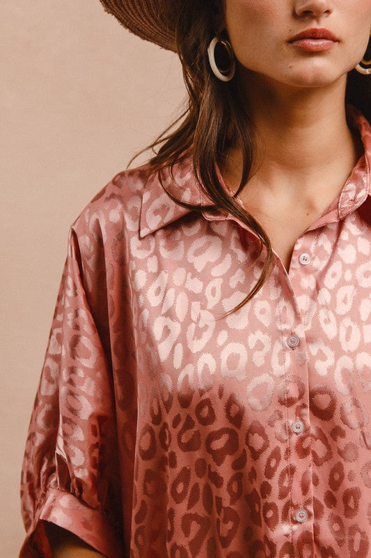 Dusty Rose leopard print blouse