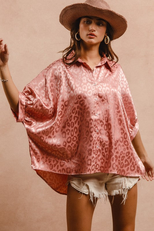 Dusty Rose leopard print blouse