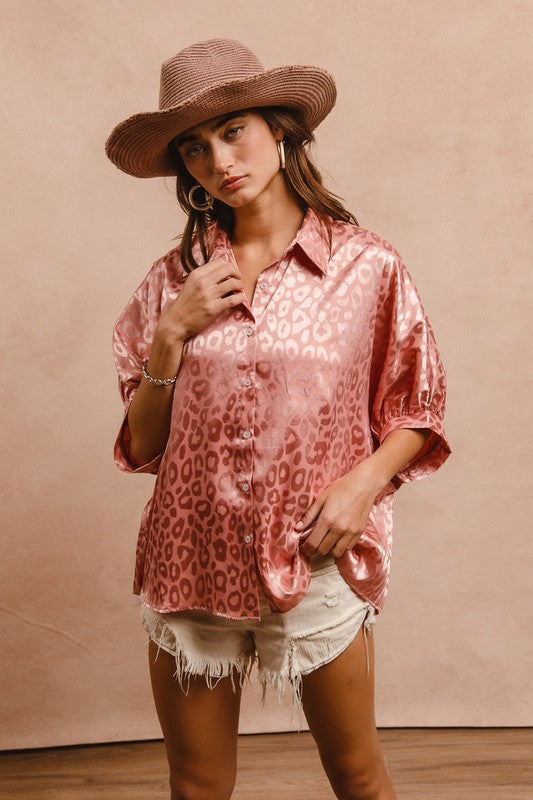 Dusty Rose leopard print blouse