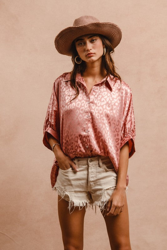 Dusty Rose leopard print blouse