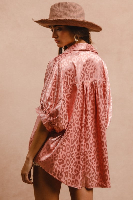Dusty Rose leopard print blouse