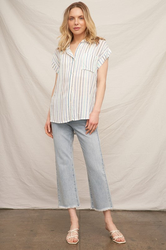 Stripes and Sunshine button down shirt