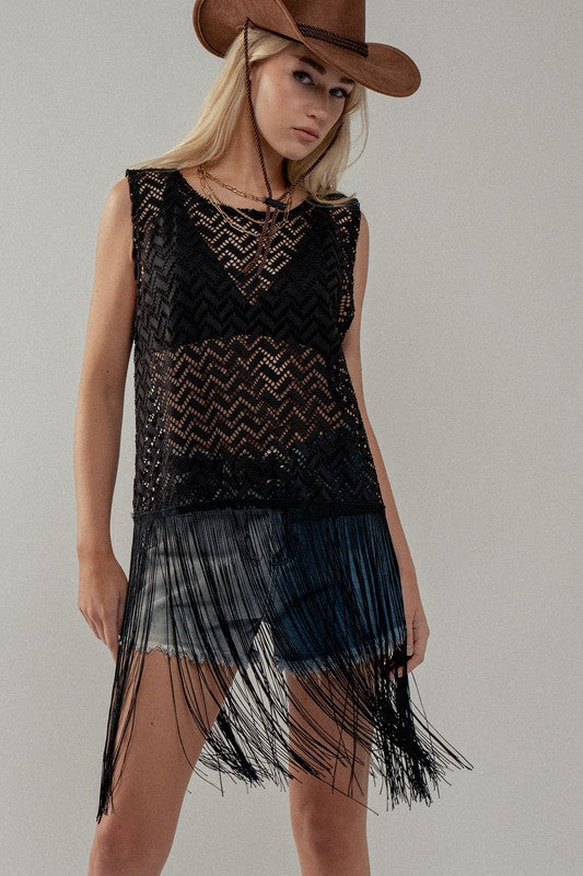 Desert Fringe mesh sleeveless top