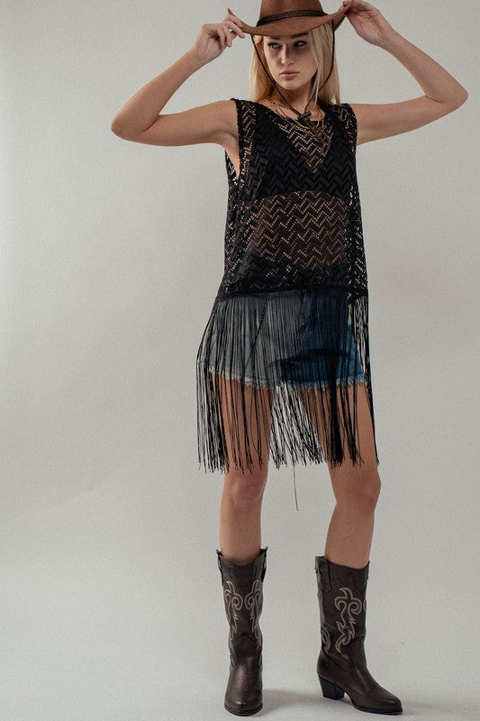 Desert Fringe mesh sleeveless top