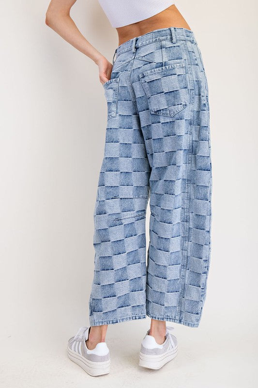 Check please barrel jeans