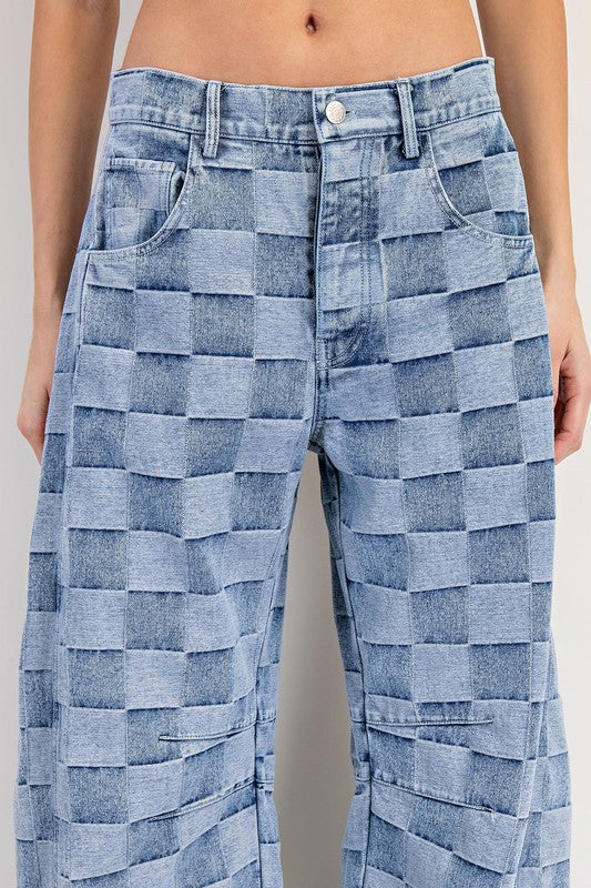 Check please barrel jeans