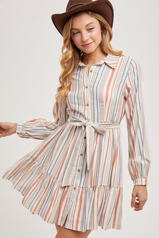 Multi striped tiered midi dress