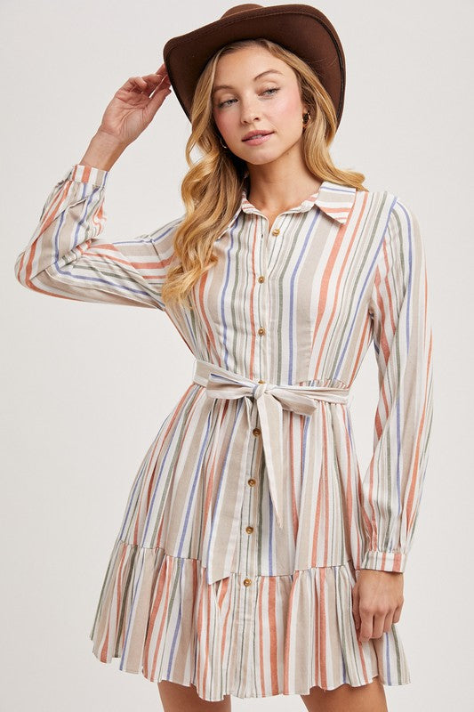 Multi striped tiered midi dress