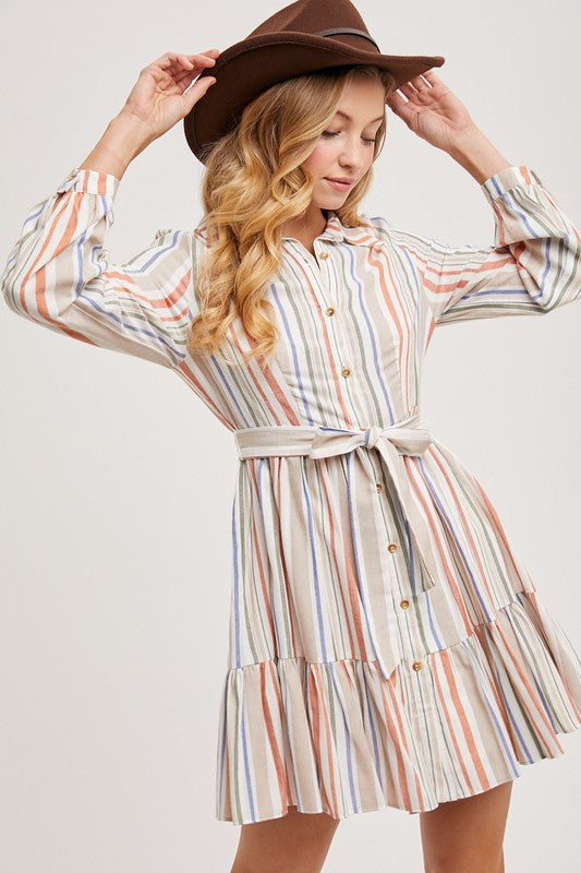 Multi striped tiered midi dress