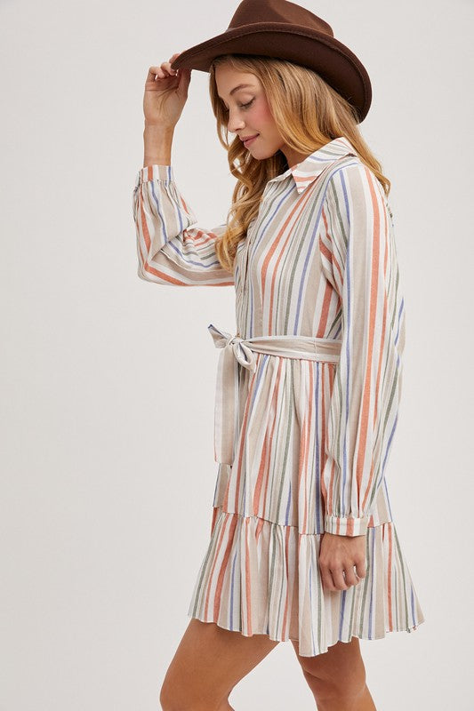 Multi striped tiered midi dress