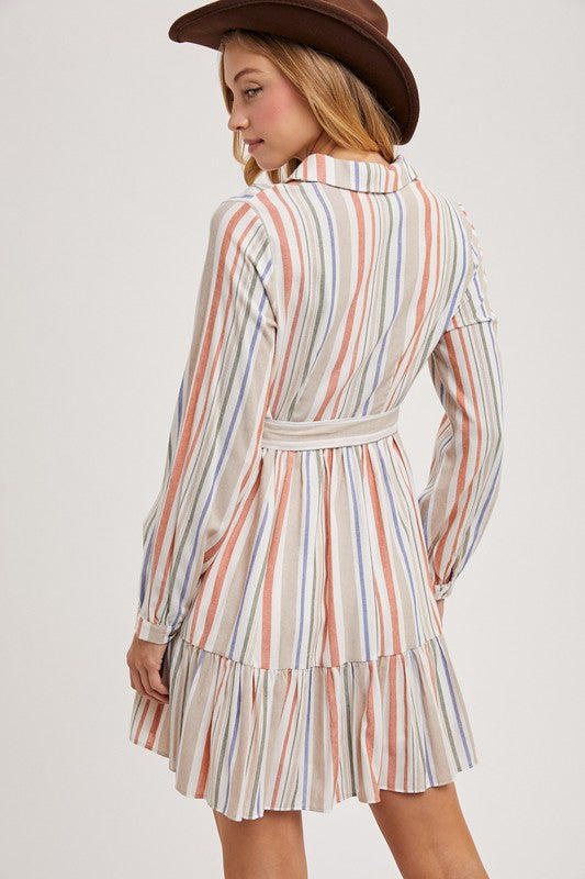 Multi striped tiered midi dress