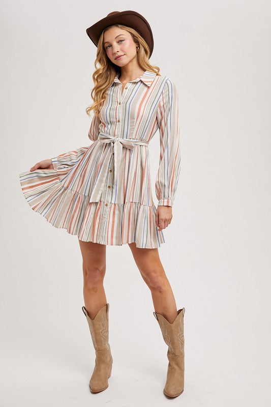 Multi striped tiered midi dress