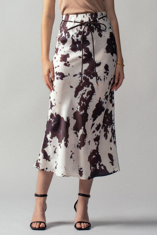 Fenced in satin midi skirt