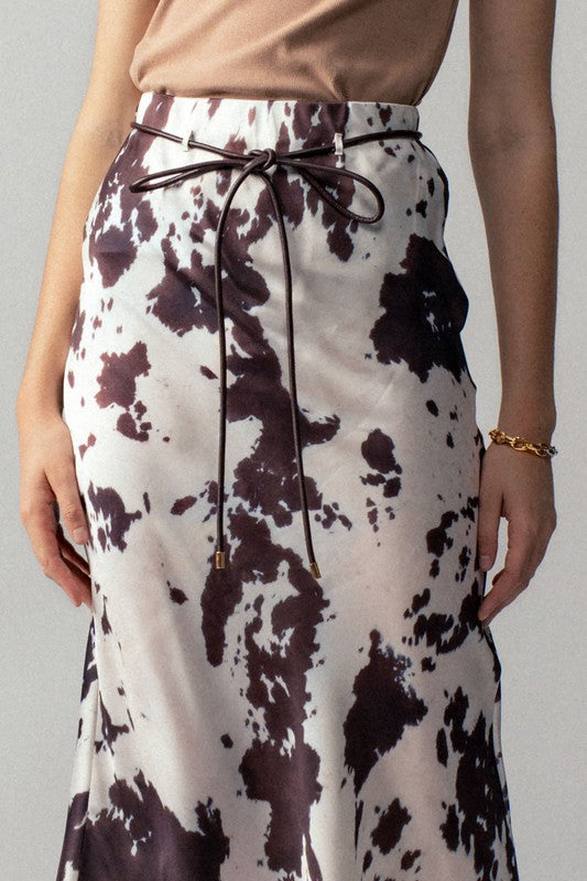 Fenced in satin midi skirt