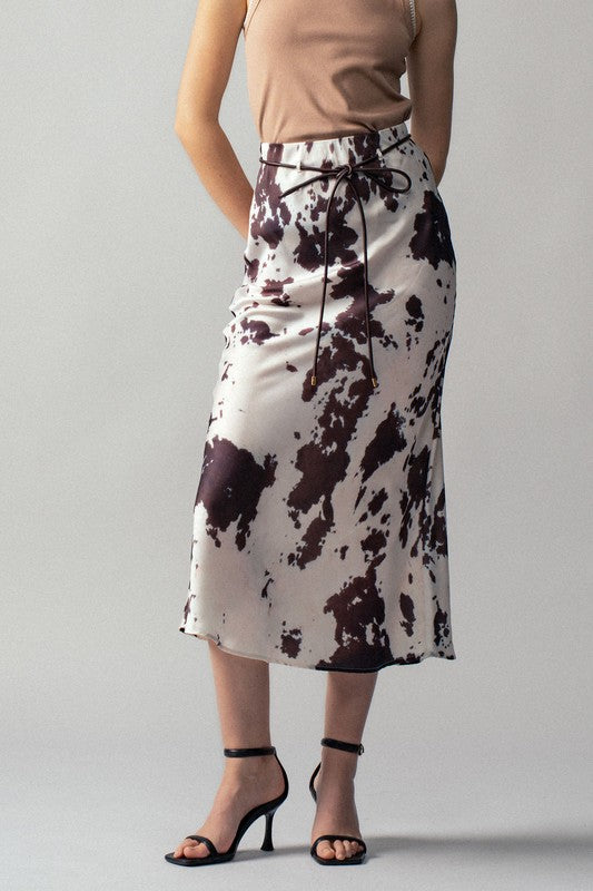 Fenced in satin midi skirt
